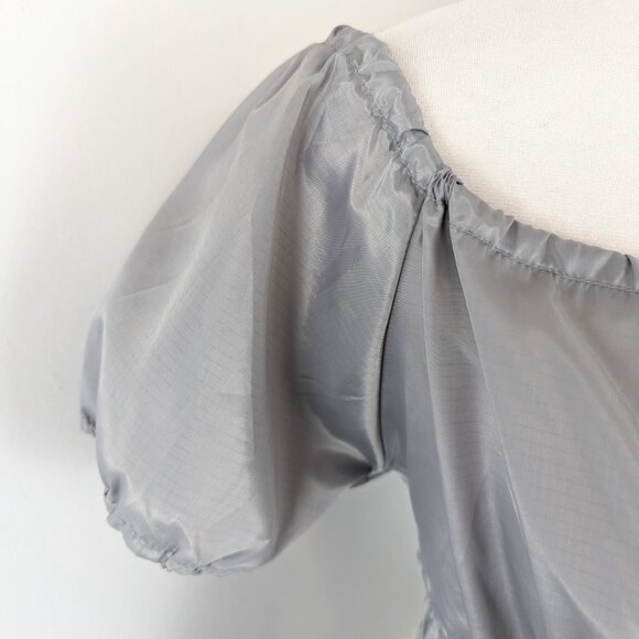 VTG 00s Y2K Ultra Pink Gray Short Puff Sleeve Keyhole Neck Milkmaid Top Sz Large - Picture 5 of 6